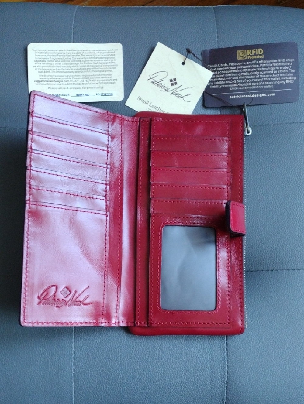 Patricia Nash Cherry Red Leather RFID Clutch Wallet - Picture 2 of 4